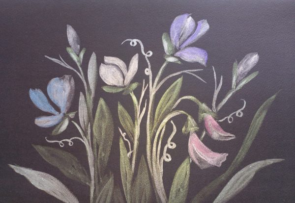Pea Flowers on Black