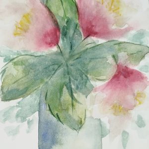 Pink flowers in a blue vase